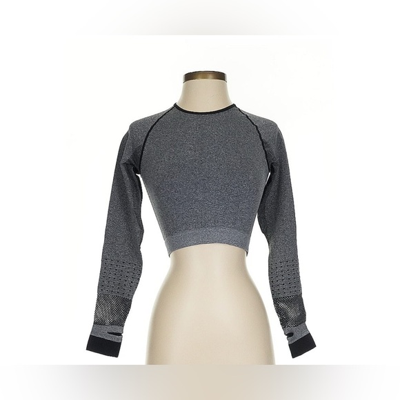 New Bombshell Elite Seamless Long Sleeve Crop Top Grey & Black - Picture 3 of 7